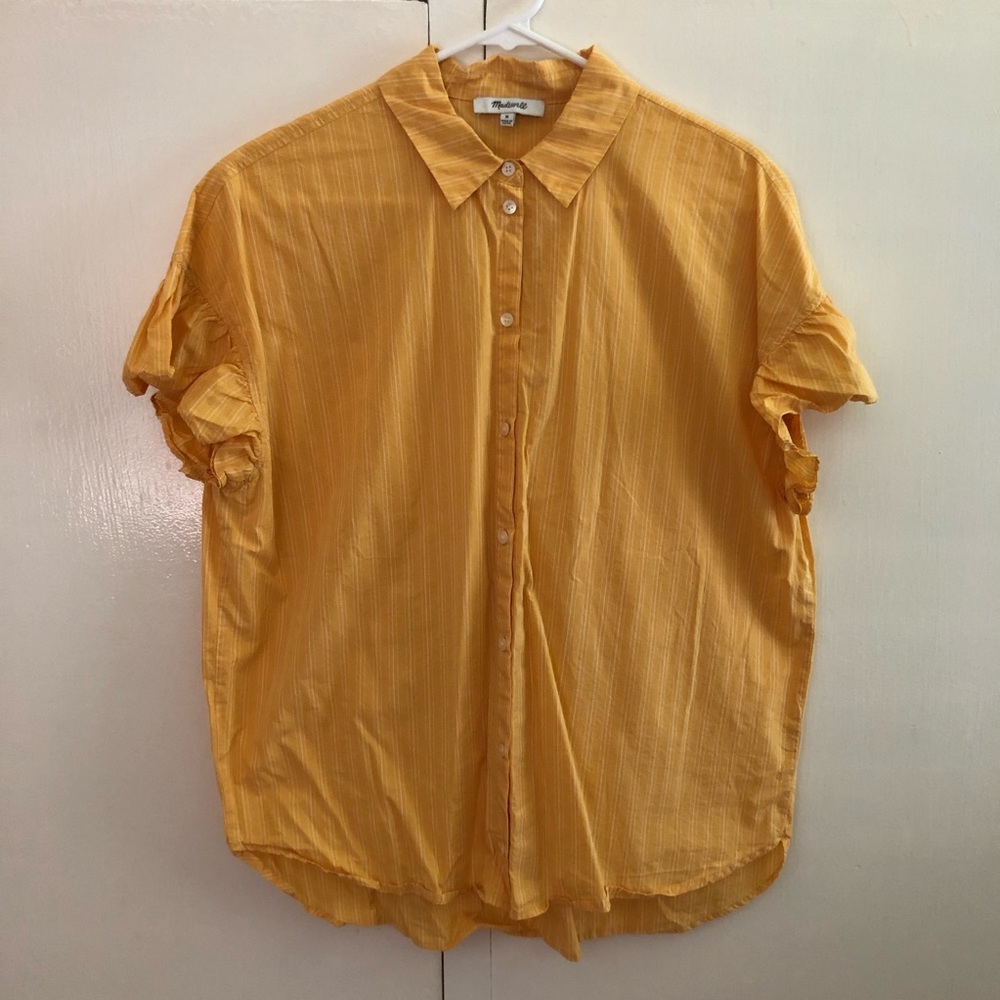 Cotton yellow Madewell button down, ruffle sleeves